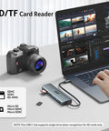 USB C Hub 7 In 1 Multi Port Adapter For Laptop With 4K HDMI Output 2 USB A 3.1 Ports USB C Data Port PD 100W Charging attached to laptop