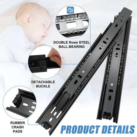 10 Inch Full Extension Drawer Slides 4 Pairs 8 Pieces with Ball Bearing Rails, Side Mount, 100 lb Capacity, close-up of details