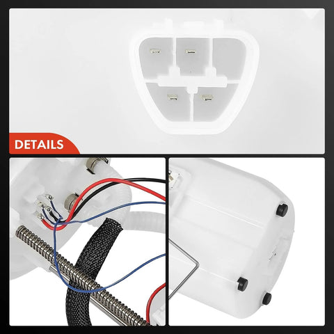 Close-up of a fuel pump module assembly with sending unit showing four-pin connector for Toyota Sequoia and Tundra 2007-2022 V8.