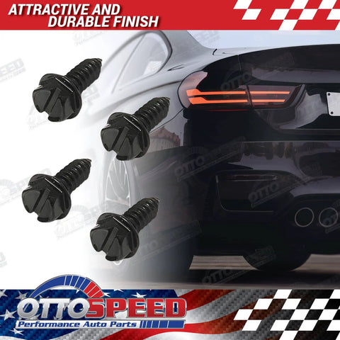 Rustproof License Plate Screws With Nylon Inserts For US Domestic Vehicles Stainless Steel Fastener Kit Black Slotted