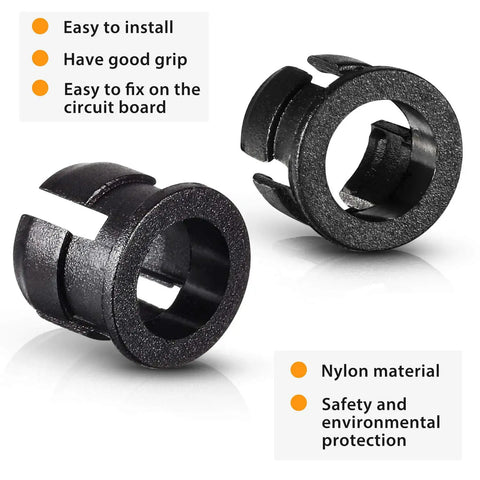 Close-up of 200 Pack 5mm LED Holder Clips Black Nylon Mounting Brackets showing grip and installation features.