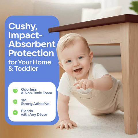 All In One Baby Proofing Kit With 18ft Edge Protectors And 8 Corner Guards Non Toxic Soft Rubber Foam Easy Install highlighted on table edge