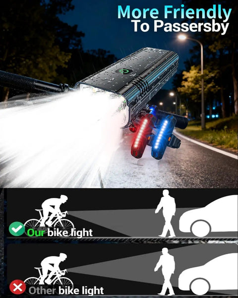 Beefed Up 9800 Lumen Bike Light For Night Riding With 6 LED Headlight Aluminum Rechargeable Front And Rear Bicycle Light 360 Degree Rotatable Bracket Waterproof 72 Hour Runtime 10 Modes Road Ready