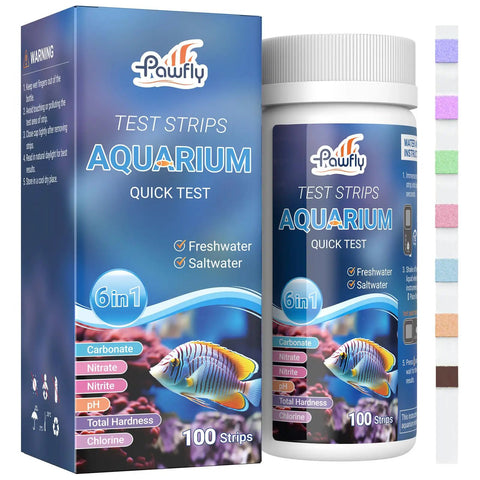 6 In 1 Digital Aquarium Water Test Strips Kit for Fresh and Saltwater Tanks with box and strips in view