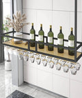 Ceiling Suspended Wine Rack For Glasses And Bottles Overhead Bottle Holder And Wine Glass Organizer Heavy Duty Iron Shelf
