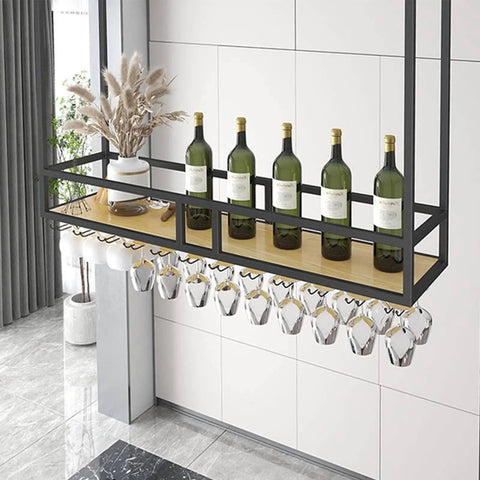 Ceiling Suspended Wine Rack For Glasses And Bottles Overhead Bottle Holder And Wine Glass Organizer Heavy Duty Iron Shelf