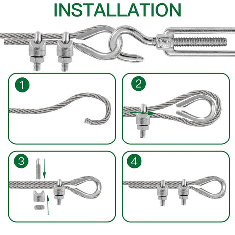 Installation guide for Heavy Duty Cable Railing Kit With 4 M6 Hook And Eye Turnbuckles, 8 M3 Thimbles, 16 M3 Clip Clamps