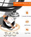 Locking Swivel Caster Wheels Set of 4 for Laundry Baskets showing 360 degree rotation, brakes, and non marking rubber wheel detail.