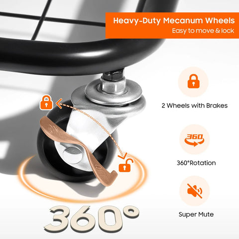 Locking Swivel Caster Wheels Set of 4 for Laundry Baskets showing 360 degree rotation, brakes, and non marking rubber wheel detail.