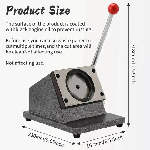 DIY Fridge Magnet Kit With Paper Cutter And 100 Supplies for Custom Magnets, featuring size dimensions and metal cutter