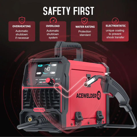 140A Gasless Flux Core MIG Welder 3 In 1 MIG MMA TIG Capabilities Portable 110V IGBT Inverter with safety features