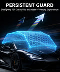 Futuristic car under virtual shield emphasizing durability and user-friendly experience for persistent protection.
