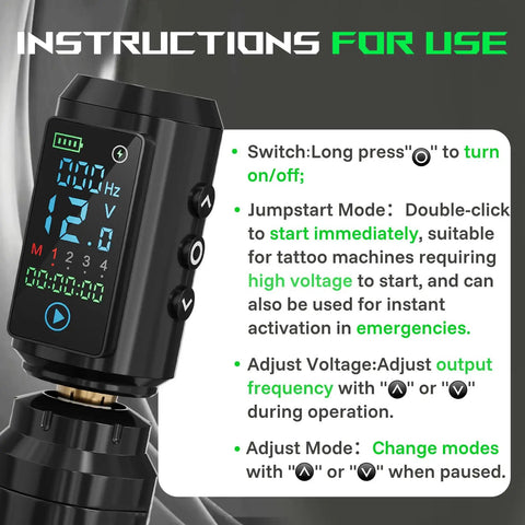 Wireless Tattoo Battery Pack 1600mAh Ultra Light 55g Portable Power Supply For Beginners RCA Compatible Cordless Ink Sessions Ideal For Studio Conventions And On The Go, black display