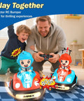 Two Player RC Bumper Cars Set For Kids 3 And Up With Remote Control battle scene with dad and son playing inside