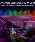 App Controlled Car Interior LED Strip Lights 5 In 1 RGB Color Kit with music mode in car showing ambient lighting control via app.