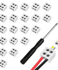 20 Pack Solderless Led Strip Connectors 2 Pin 10 Mm Screw Lock Tape Light Adapter with screwdriver and LED strip.