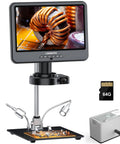 4K 30FPS HDMI Digital Microscope With 10.1 Inch Screen For Soldering And Coin Viewing 1500X Magnification 3840P UHD Video Audio 56 LED Ring Light Full Coin View PC View 64GB with screen, stand, and 64GB card