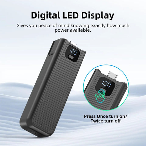 Juiced Up Battery Handle With Digital Display For DJI Osmo Pocket 4 And Pocket 3, showing LED display and power button.