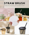 Collage of cups and tumblers with straw cleaner from 3 Pack Cup And Bottle Cleaning Brush Set With Straw And Lid Cleaners