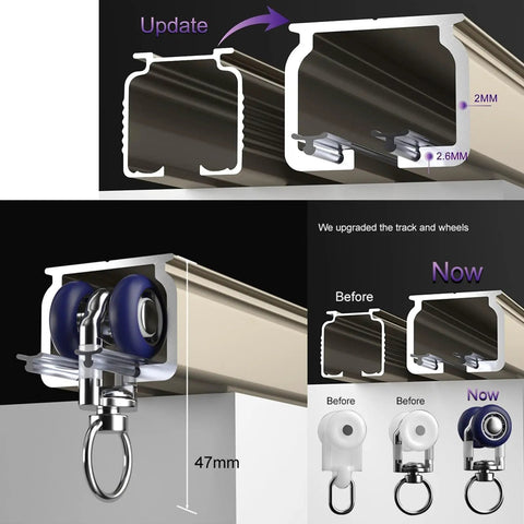 Heavy Duty Double Curtain Tracks Hella Sturdy Aluminum Build With Quiet Smooth Gliding Pulleys adjustable track section with upgraded wheels