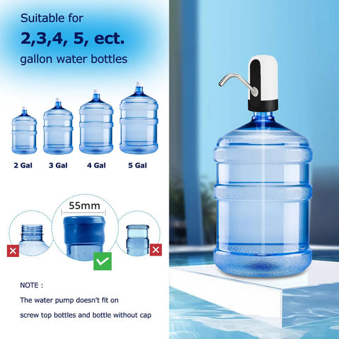 Rechargeable Water Dispenser for 5 Gallon Bottle With One Switch Operation BPA Free Jug Pump Kit on bottle by poolside