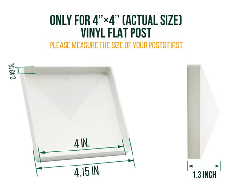 Product dimensions for Six Pack 4x4 Pyramid White PVC Vinyl Post Caps for Vinyl Posts Only Not For Wood Posts.