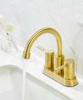 Gold Finish Bathroom Faucet With Dual Handles 360 Degree Rotating Stainless Steel Vanity Lavatory Sink Mixer Lead Free Modern Design Double Handle Commercial Style For Bathroom Sink Easy Operation And Clean Look