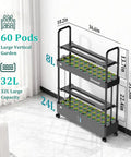 60 Pod Vertical Hydroponic Garden System With Smart Full Spectrum Grow Lights And Auto Water Circulation against wall