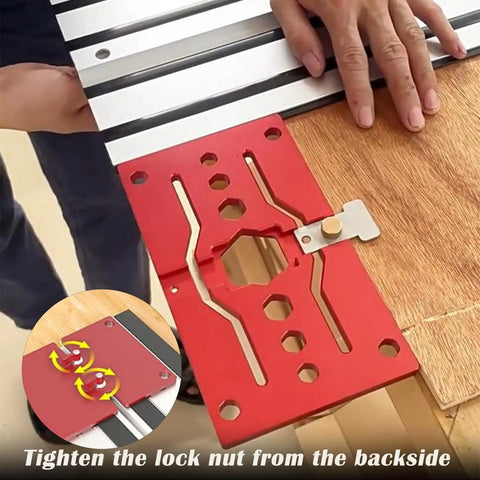 Dead Nuts Straight Track Saw Square Plus Rock Solid Ninety Degree Guide Rail Alignment Jig on guide rail with rustproof aluminum body.