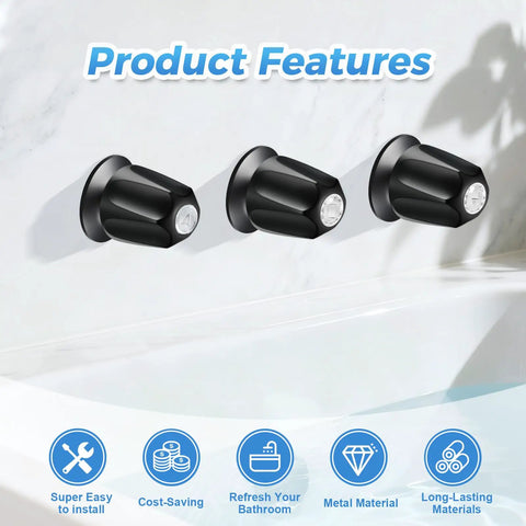 3 Piece Matte Black Tub And Shower Knob Replacement Kit For Verve And Windsor Faucet Handles, Hot And Cold Diverter Trim