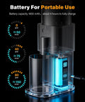 Zero Drama All Metal Single Dose Coffee Grinder Featuring A Quiet DC Motor And Eighty Precise Burr Settings For Smooth Home Espresso Grinding One Touch No Mess Operation With Sleek Black LED Display showing battery details and display.