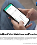 Person using smartphone app for built-in valve maintenance function with NSF Certified Potable Water Three Quarter Inch Smart Motorized Stainless Steel Ball Valve With LoRa Long Range 10 Year Battery D2D Offline Leak Sensors Alexa IFTTT Home Assistant Compatible Hub Required.
