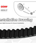 Installation drawing of Ultimate Rear Drive Belt 133T fits Harley Davidson Softail Models replaces 40058-07.