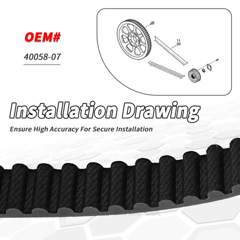 Installation drawing of Ultimate Rear Drive Belt 133T fits Harley Davidson Softail Models replaces 40058-07.