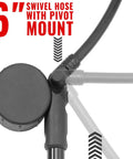 6-inch swivel hose with pivot mount on high pressure 300 PSI shock pump for mountain and road bikes, Schrader valve