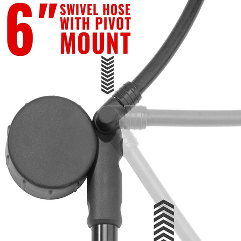 6-inch swivel hose with pivot mount on high pressure 300 PSI shock pump for mountain and road bikes, Schrader valve
