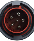 Rock Solid Heavy Duty 5 Pole 63 Amp Industrial Power Connector With IP67 Waterproof Seal showing five metal contacts and red housing.