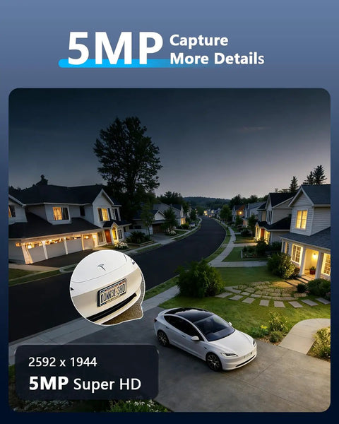 5MP Full HD Wired Outdoor Security Camera System For 24 Seven Home Surveillance With IR Night Vision Up To 80 Feet And Weather Ready Cameras With Plug And Play Setup capturing night street scene with car details