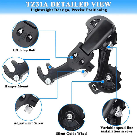 Image detailing Rear Derailleur Hanger Mount RD-TZ31A For 6/7 Speed Mountain Bikes showing components and design highlights.