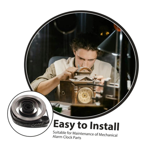 Person repairing clock using Vintage Mechanical Alarm Clock Repair Kit With Steel Spring Drill Press Quill Pro Grade Clock Components