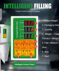 Intelligent control panel of Heavy Duty Stainless Steel Automatic Filling Machine For Tea Seeds Coffee Beans Grains And More Dual Vibration Particle Weighing Filler Adjustable 10 To 999 Gram Range Bag And Bottle Filler 110V 200W with digital display and functions