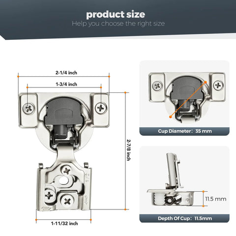 Home Expert satin-nickel concealed cabinet hinge, 1/2 in overlay, 3D self-closing for face-frame cabinets; 5 pairs