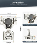Two Pack Half Inch Overlay Soft Close Cabinet Hinges Satin Nickel, detailed dimensions and cup diameter for face frame doors and kitchens.