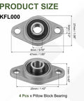 4 Pack KFL08 Pillow Block Bearings 8mm Inner Diameter Self Aligning Mounted Flange Bearing Zinc Alloy Steel ABEC5 with dimensions