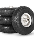 4.10/3.50-4 Inch Tire And Wheel Set Beefed-Up 10 Inch Pneumatic Wheel, 4 Pack With 2 1/4 Inch Offset Hub And 5/8 Inch Axle Bore