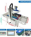 Full Automatic Double Flap Box Sealer With Servo Motor Self Adjusts To Carton Sizes Instantly For High Speed Logistics And Ecommerce Packaging Lines Handles Up To 1000 Boxes Per Hour Effortlessly with control panel, touch screen, and conveyor belt.