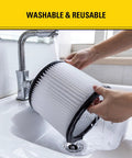 High Efficiency Replacement Cartridge Filter for 5-18 Gallon Wet Dry Shop Vacuums, washable in sink with running water