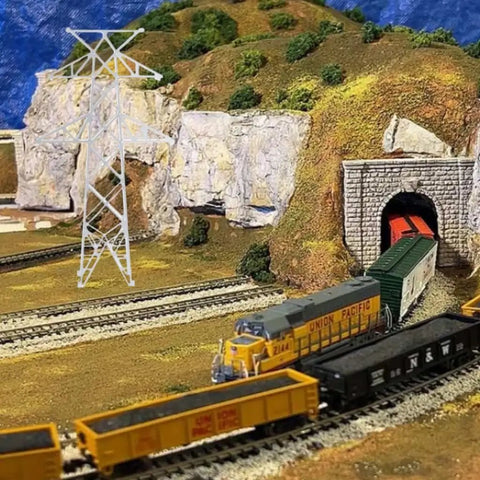 Totally Legit N Scale 1 160 Miniature Electric Transmission Tower Straight Up Realistic Abs Plastic Power Line Mast near train layout.
