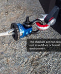 Built Tough 304 Stainless Steel D Ring Shackles 6-Pack Heavy Duty 1/2 Inch Marine Grade Clevis anchor attached to a wire rope.
