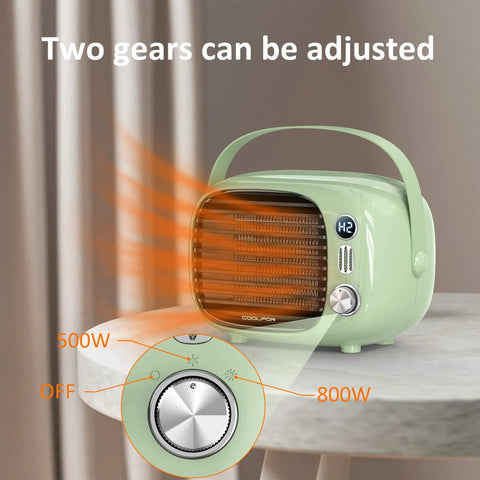 Fast Heating Desk Space Heater With Adjustable Thermostat, 800W/500W Ceramic Heating Fan For Home, Bedroom And Office, Green